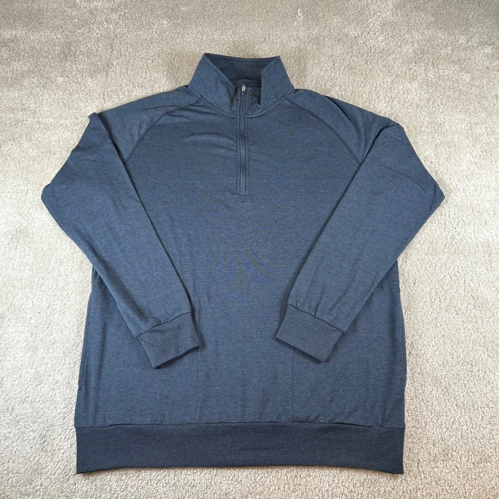 TravisMathew Men's Quarter Zip Pullover Navy Blue Heather‎ Sage View Logo Size M